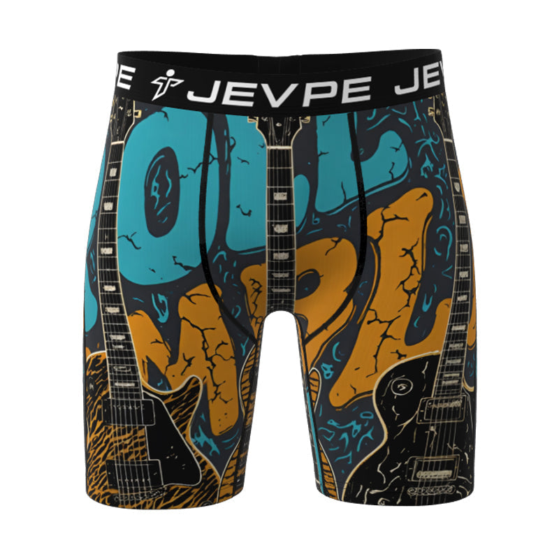 JEVPE men's cartoon tie-dye striped boxer briefs in vibrant colors, soft breathable polyester blend, casual athletic underwear.