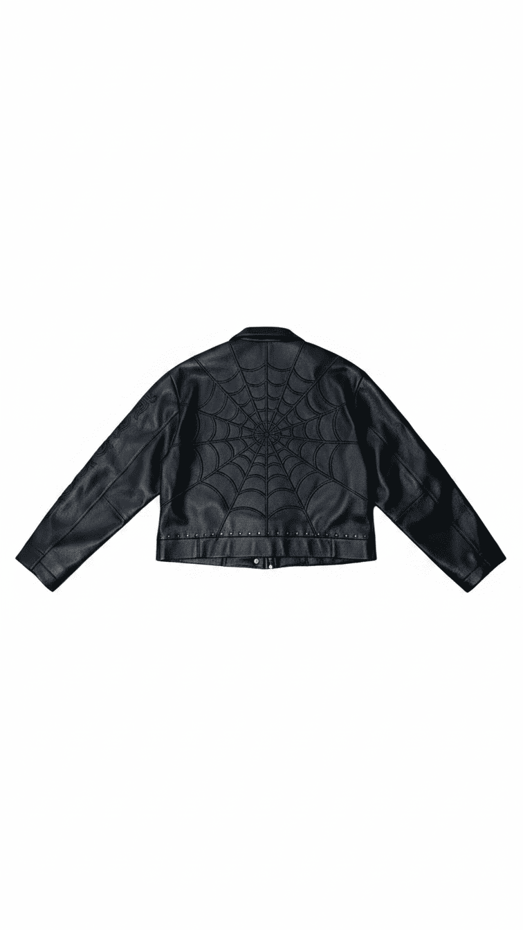 Black Gothic Studded Cropped Leather Jacket by JEVPE