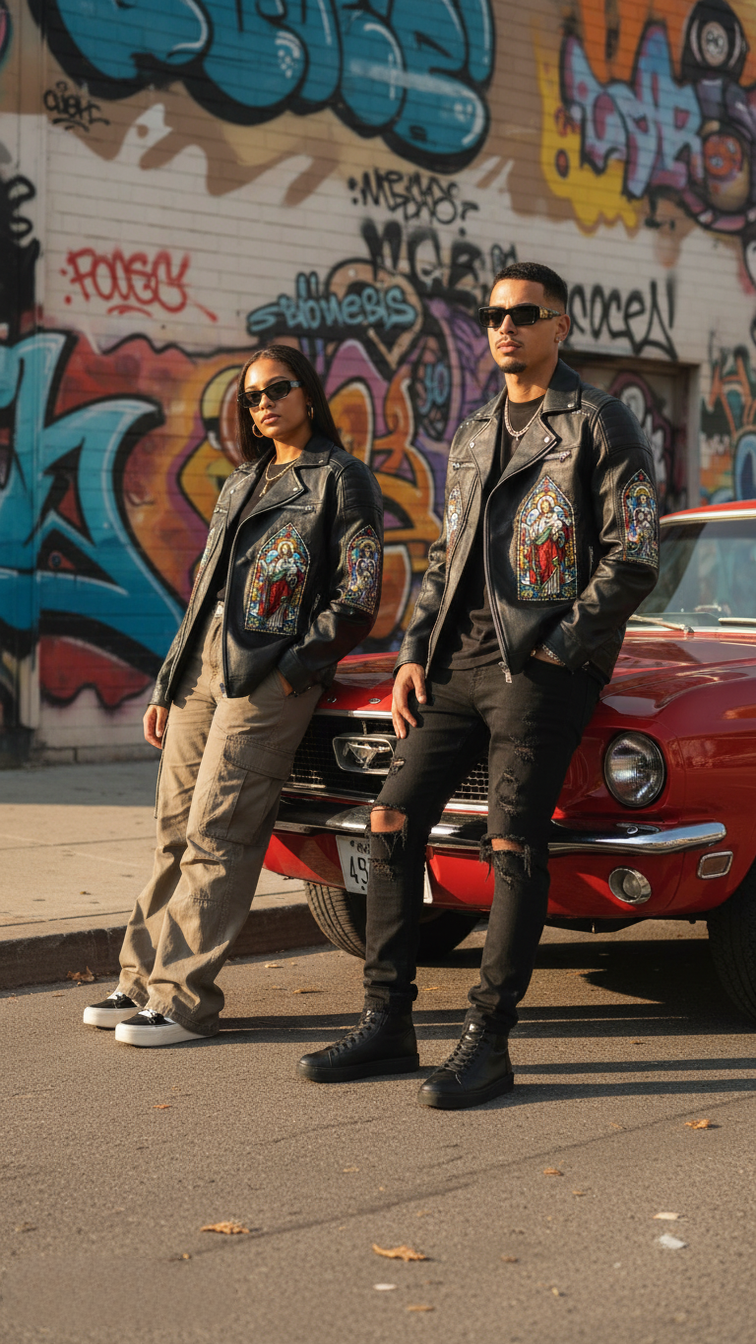Black Gothic Studded Cropped Leather Jacket | Embossed Sleeve Streetwear Moto Coat