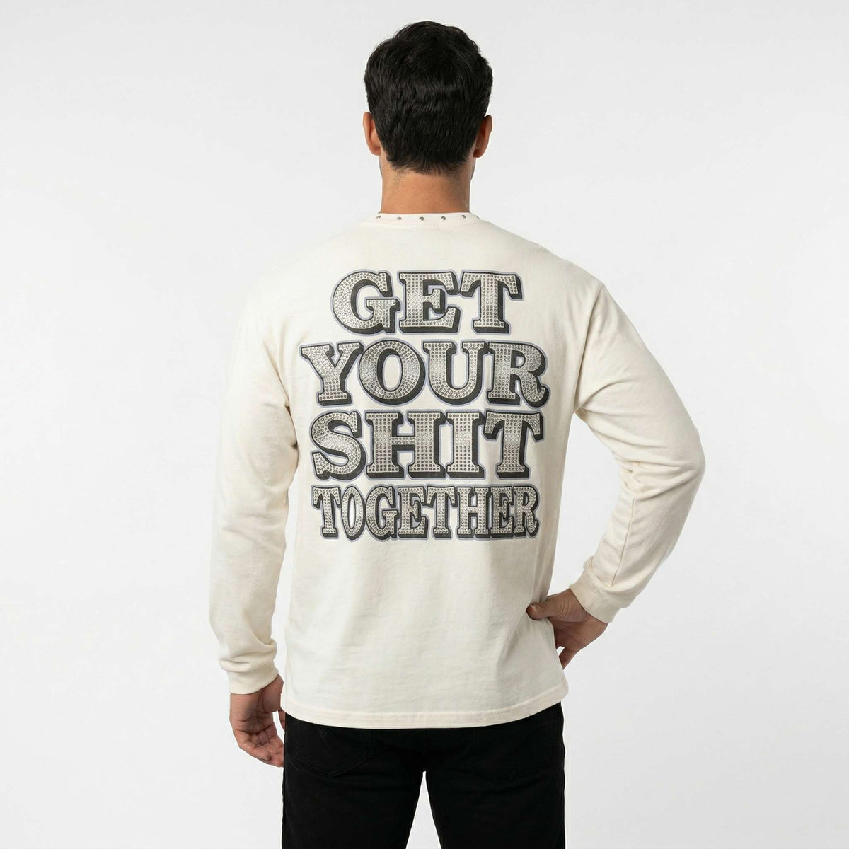 JEVPE men's vintage Mars Rover space graphic long sleeve T-shirt with rhinestone embellishments, retro futuristic streetwear style.