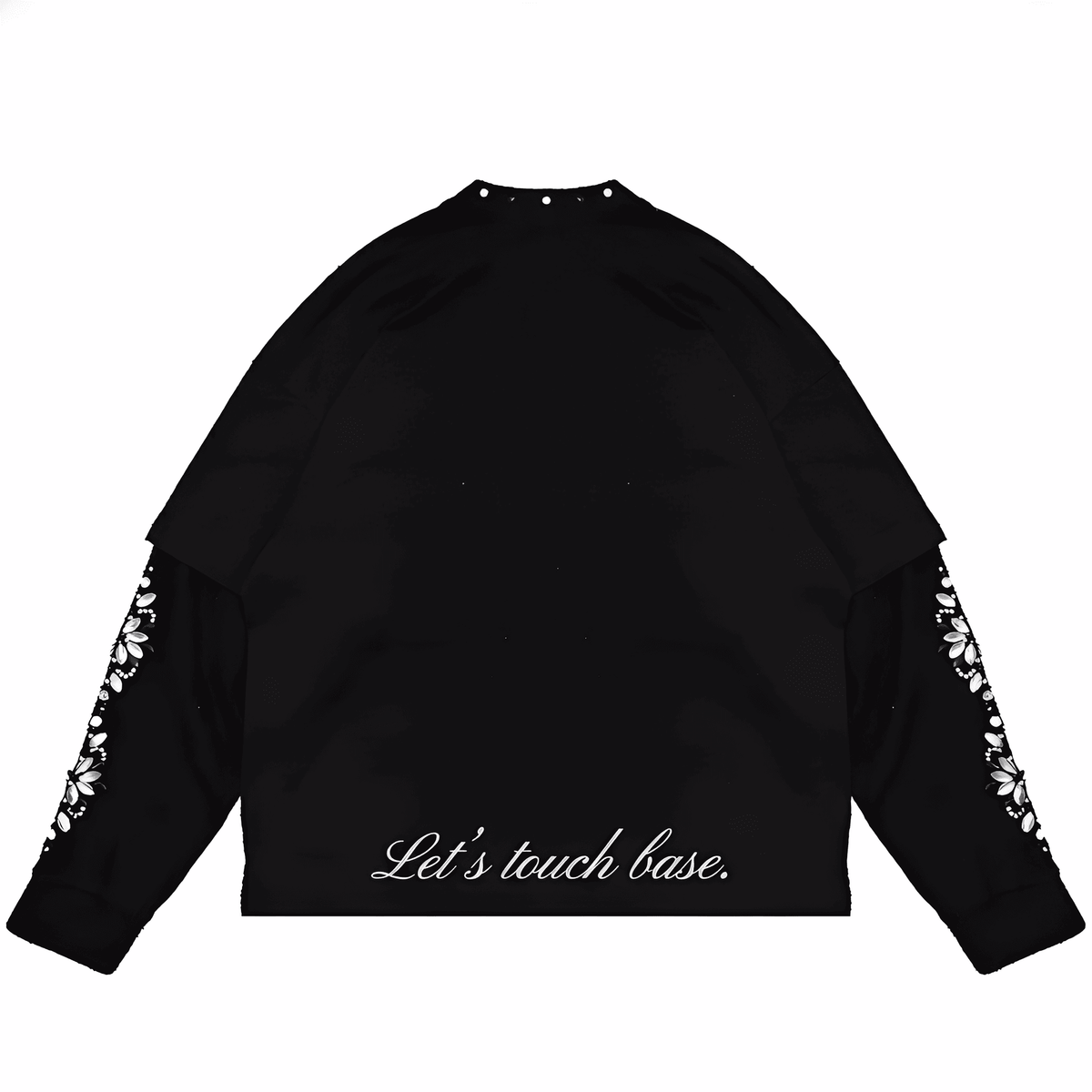 Black men's long sleeve T-shirt by JEVPE featuring angel graphic and studded details, gothic religious art streetwear top.