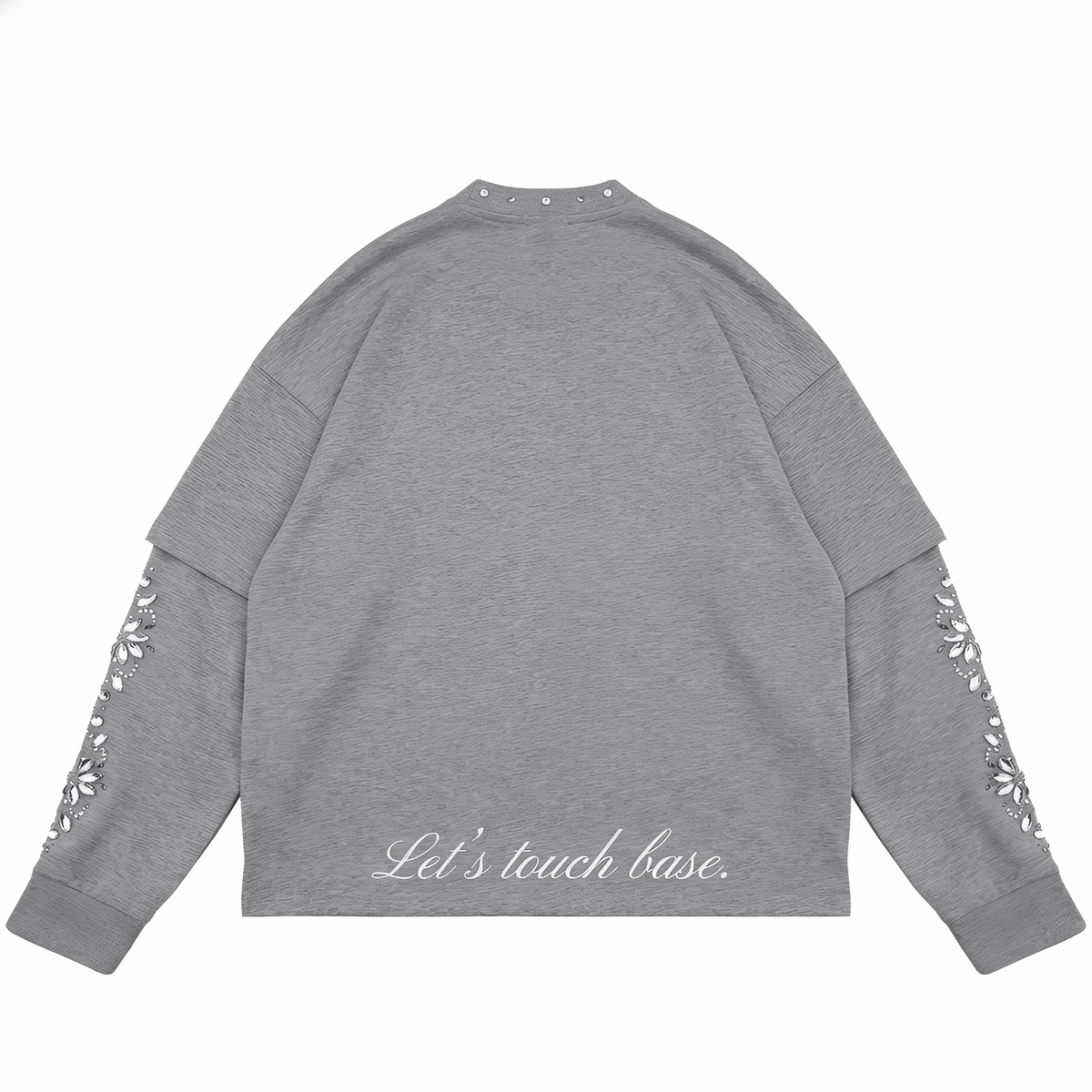Dark grey JEVPE men's long sleeve T-shirt featuring angel statue graphic and studded Gothic religious art streetwear style.