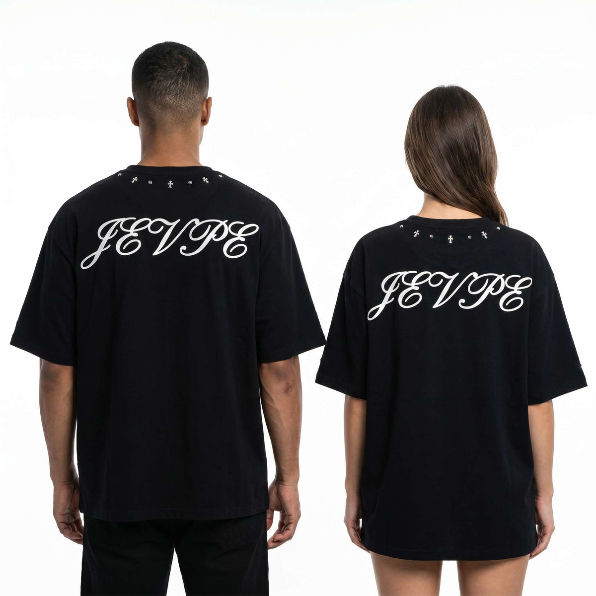 JEVPE men's oversized T-shirt featuring a vintage-style graphic of a girl with a pearl earring, streetwear fashion.