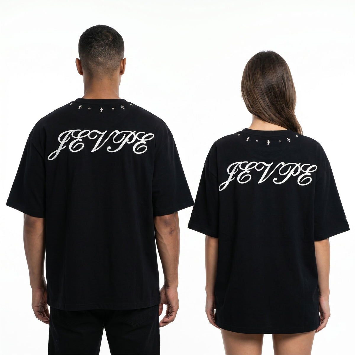 JEVPE angel graphic oversized T-shirt featuring vintage religious streetwear style with a bold angel print on the front.