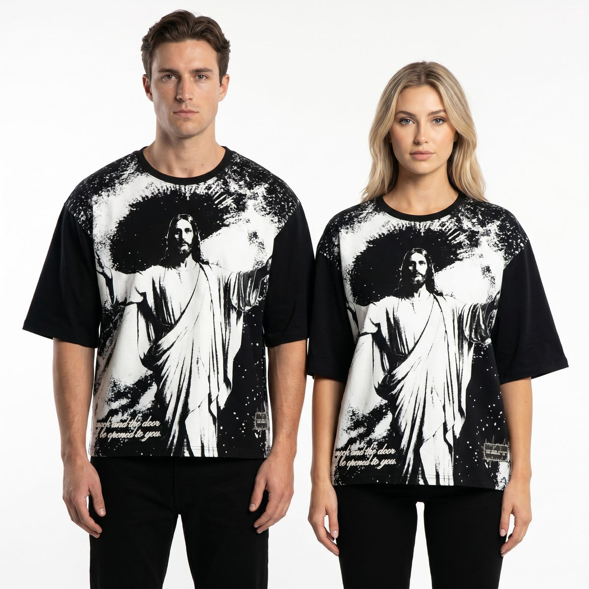 Oversized JEVPE Jesus graphic vintage streetwear T-shirt featuring religious artwork and bold design on soft fabric.