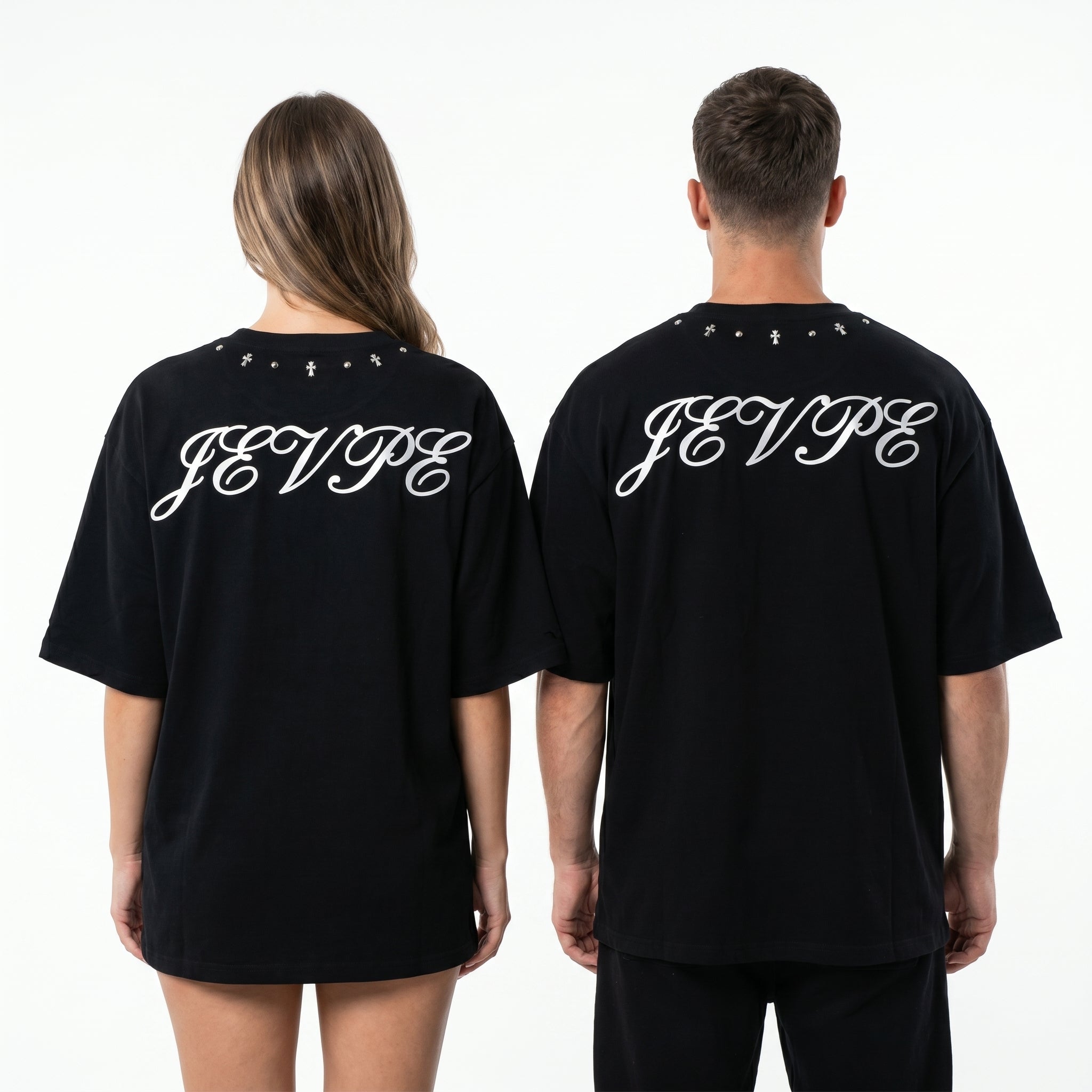 Oversized JEVPE Jesus graphic streetwear tee with vintage religious design, featuring bold religious artwork on soft cotton fabric.