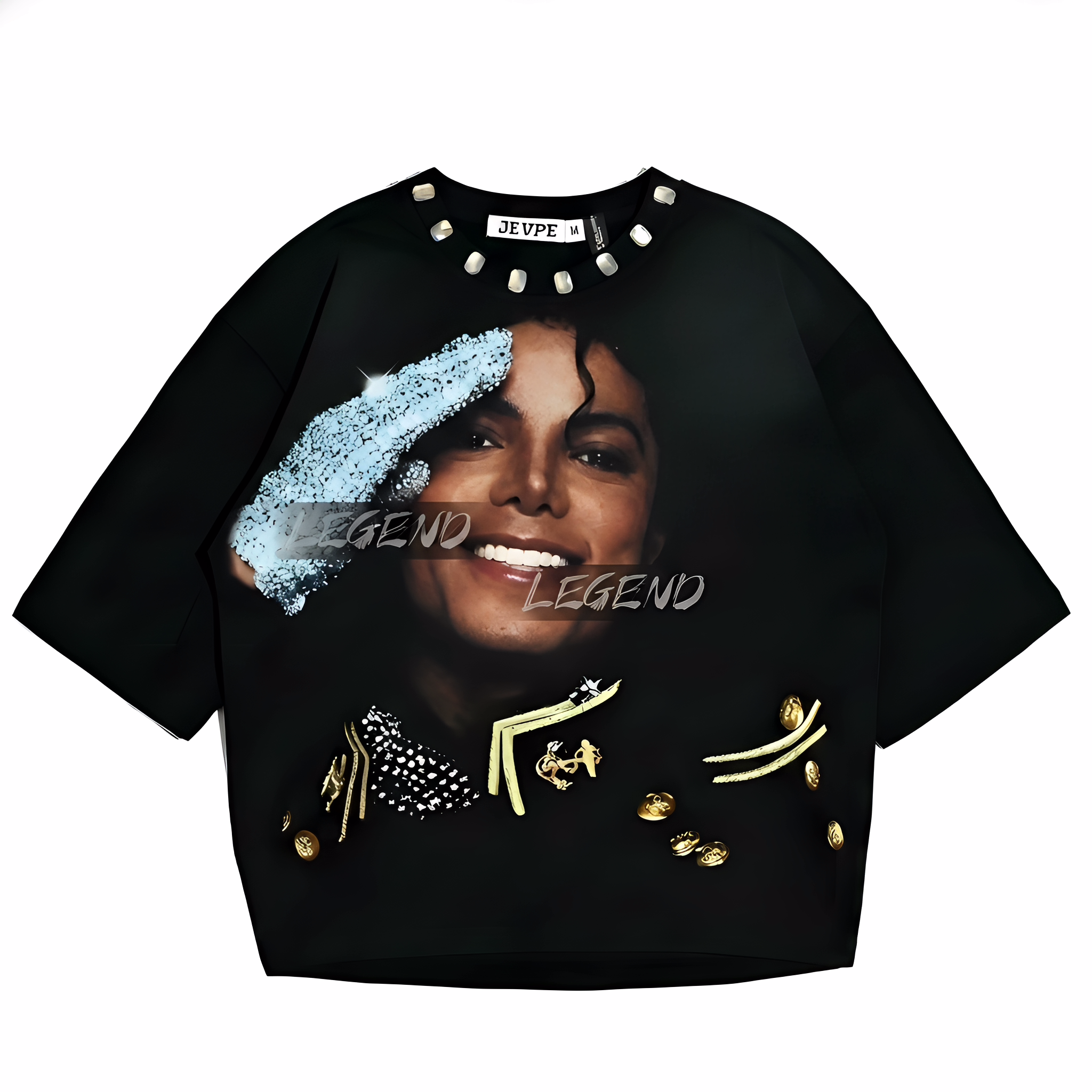 JEVPE Michael Jackson Legend graphic oversized T-shirt featuring a retro King of Pop design on soft cotton fabric.