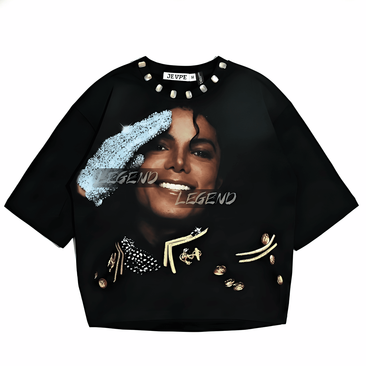 JEVPE Michael Jackson Legend graphic oversized T-shirt featuring a retro King of Pop design on soft cotton fabric.