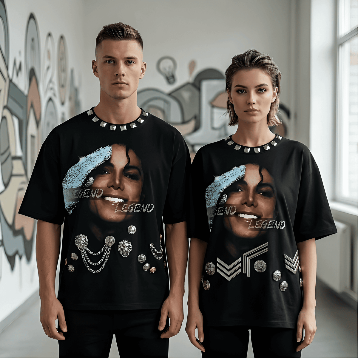JEVPE Michael Jackson Legend graphic oversized T-shirt featuring a retro King of Pop streetwear design with bold print.