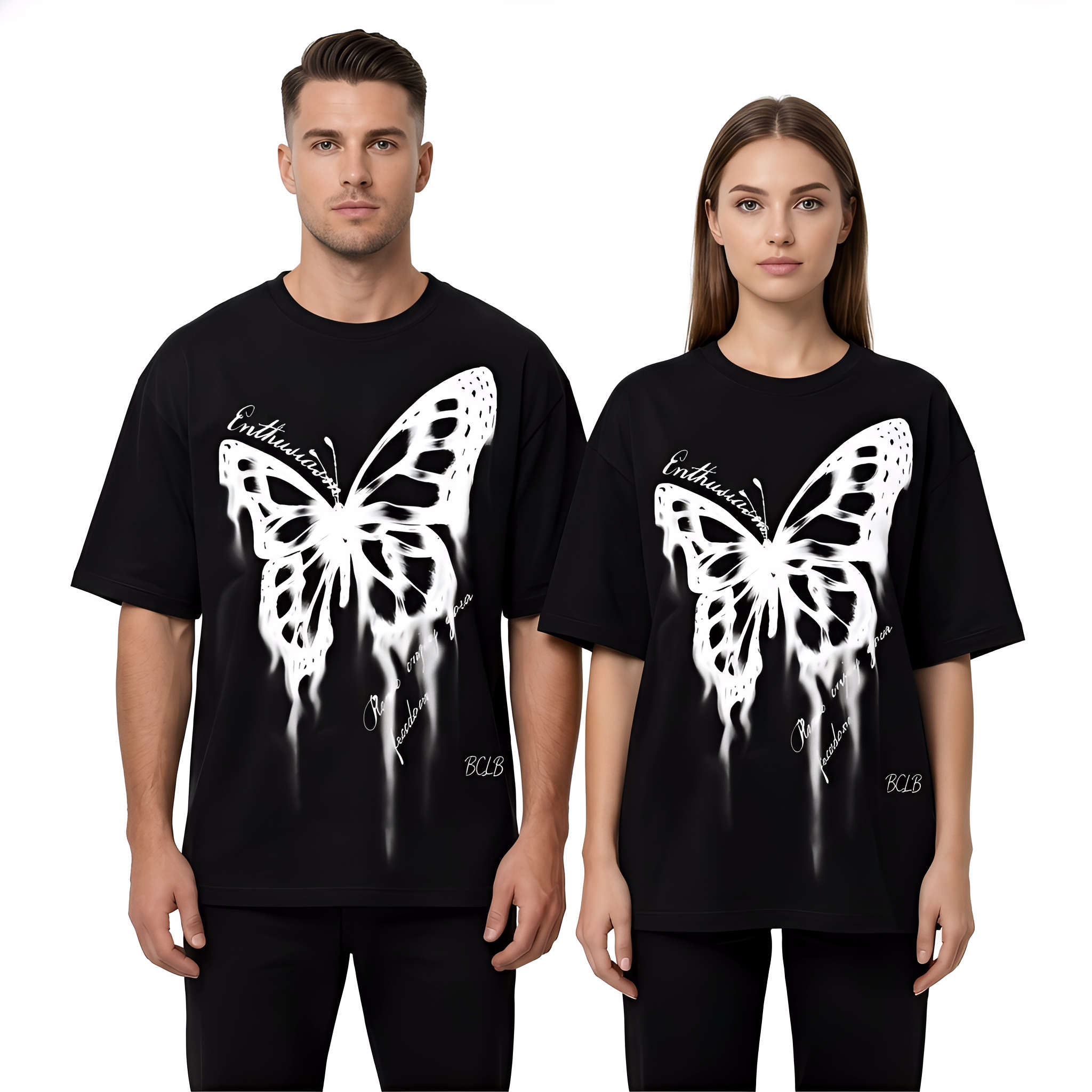 JEVPE Gothic oversized T-shirt featuring a butterfly graphic, edgy streetwear style, black color, and relaxed fit on a model.