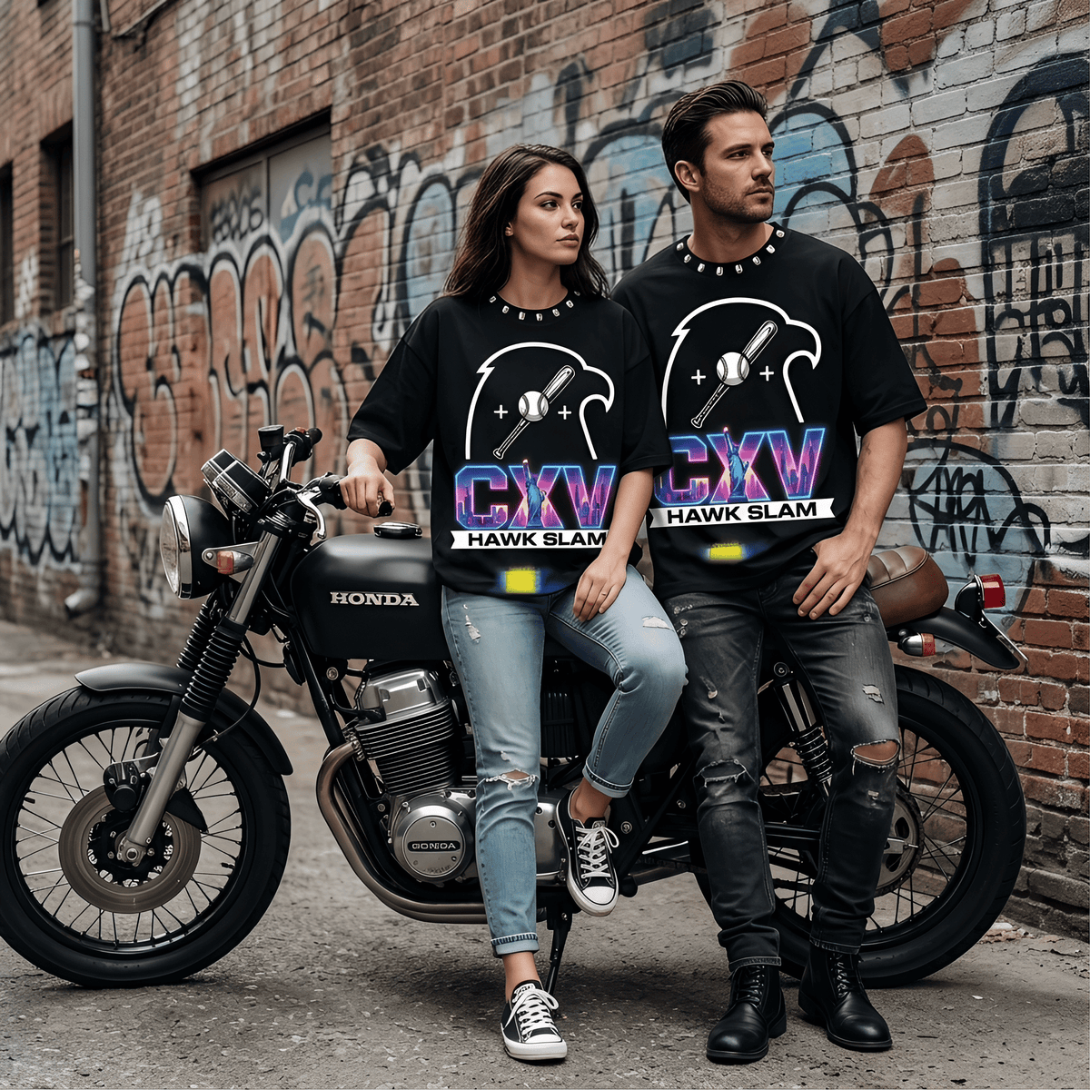 JEVPE CXV Hawk Slam baseball graphic oversized T-shirt featuring a bold hawk design on a streetwear style shirt
