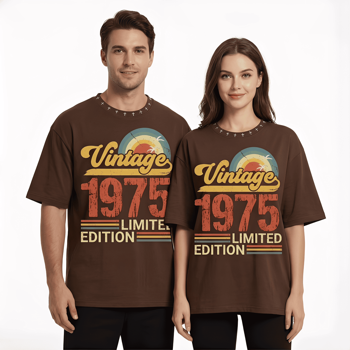 JEVPE vintage 1975 limited edition oversized graphic T-shirt with retro 70s streetwear style, featuring bold print and relaxed fit.