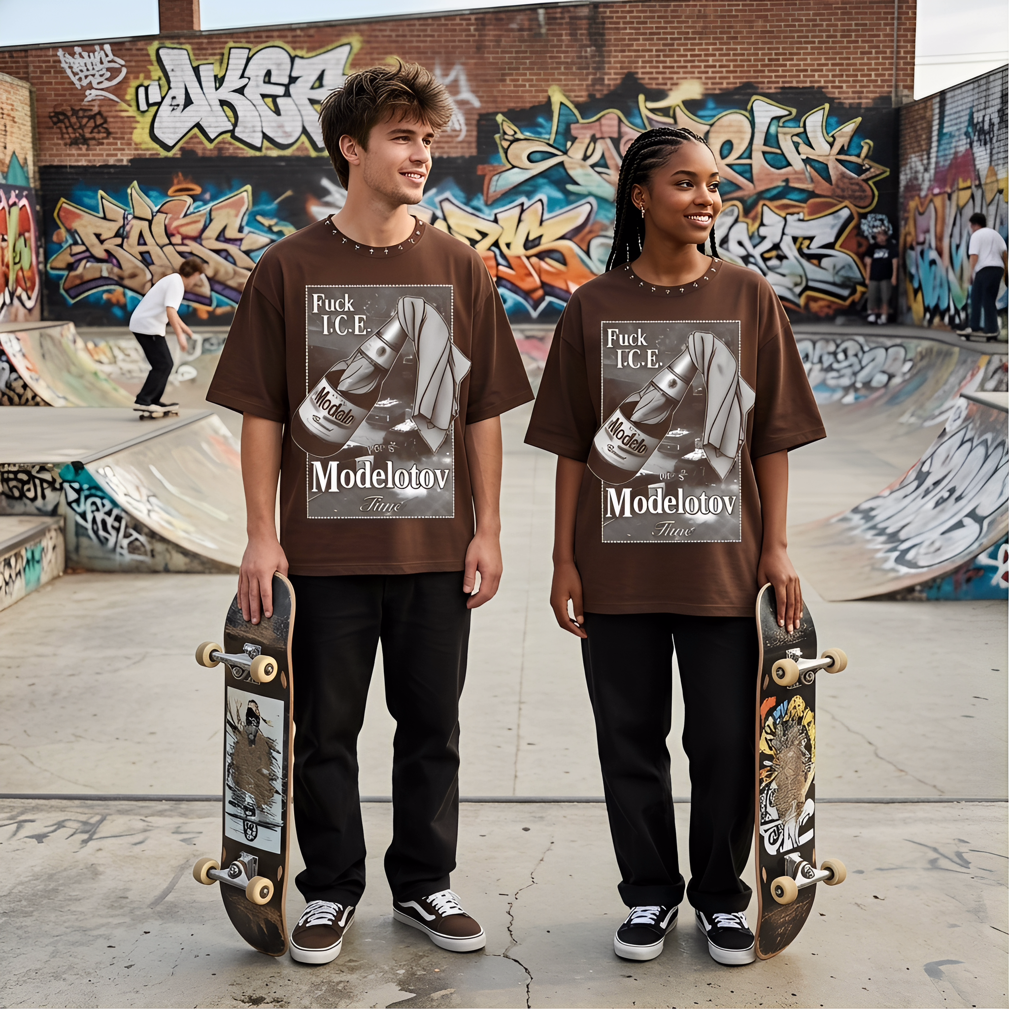 JEVPE Modelotov Time graphic oversized streetwear t-shirt featuring bold graphic print and relaxed fit, ideal for edgy urban style.