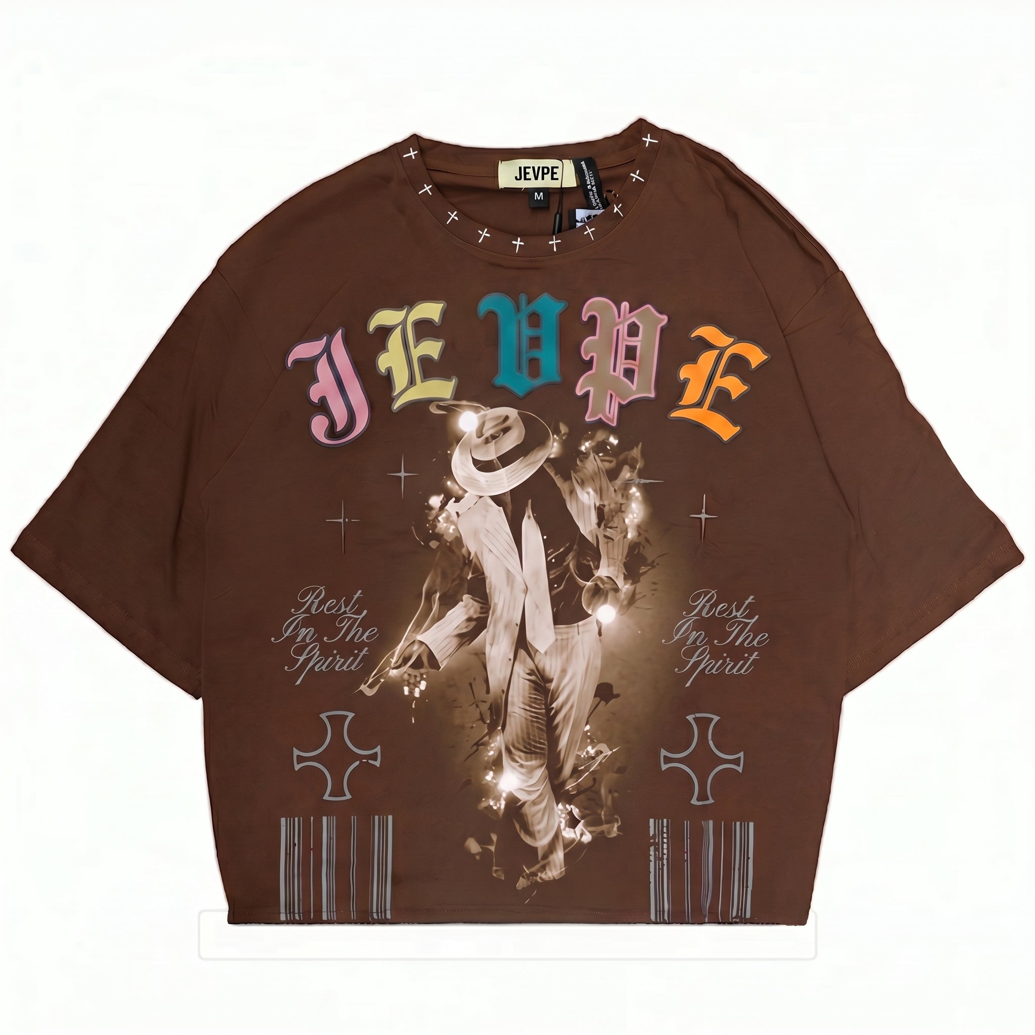 JEVPE Rest In The Spirit Dancer oversized graphic T-shirt with Western streetwear design, featuring a bold dancer graphic on the front.