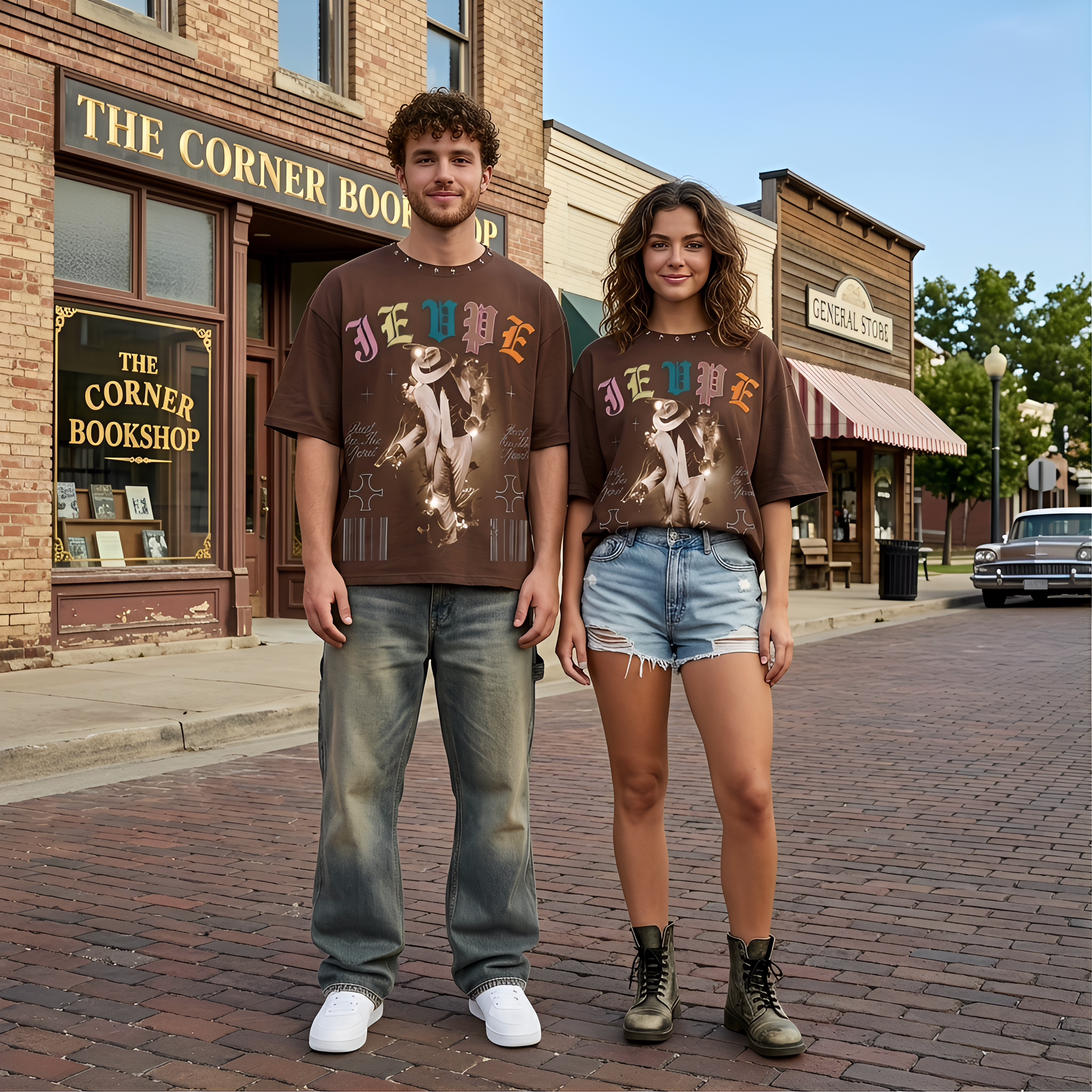 JEVPE Rest In The Spirit Dancer oversized graphic T-shirt featuring a Western streetwear design and vibrant artwork.