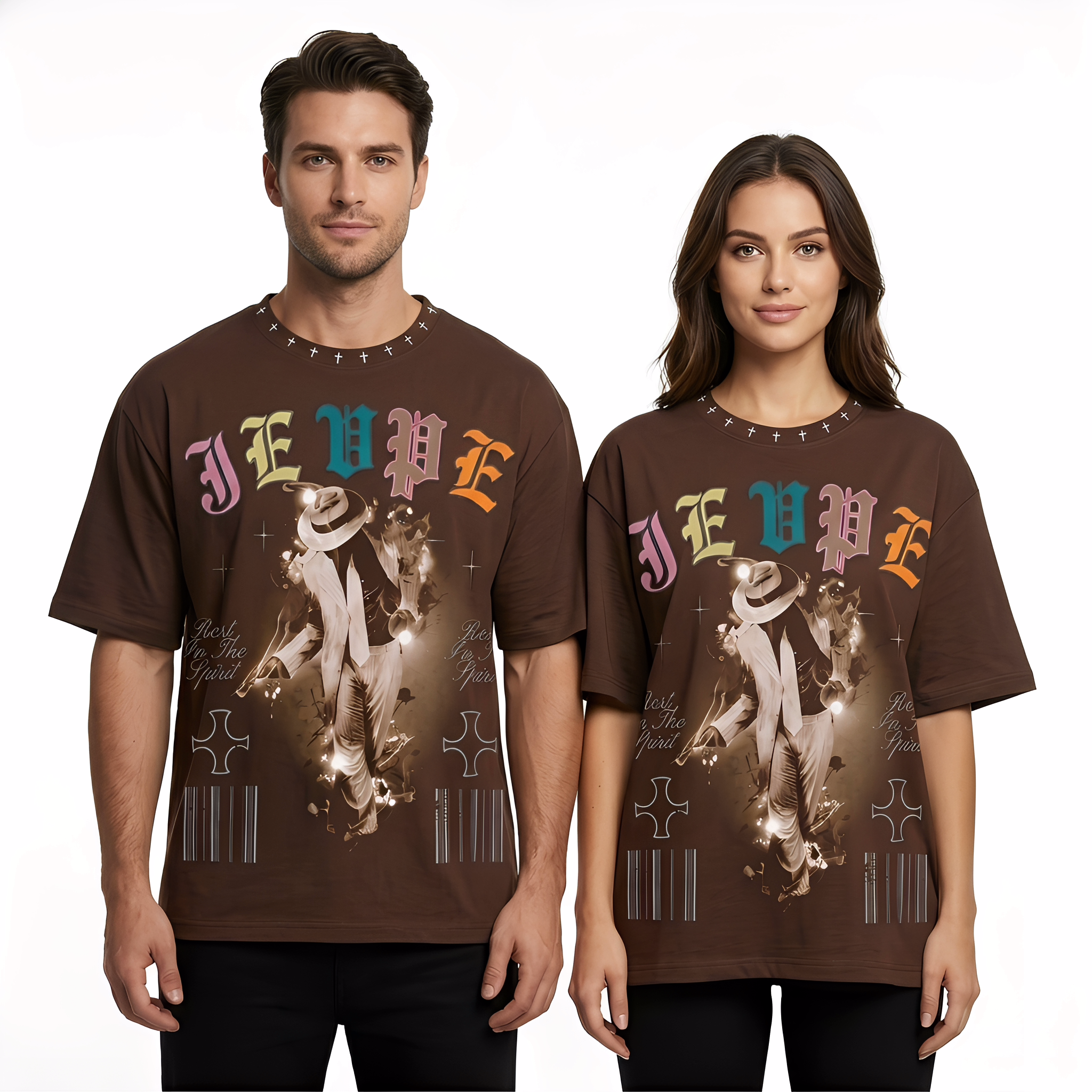 JEVPE Rest In The Spirit Dancer oversized graphic T-shirt featuring a Western streetwear design with a bold dancer illustration.