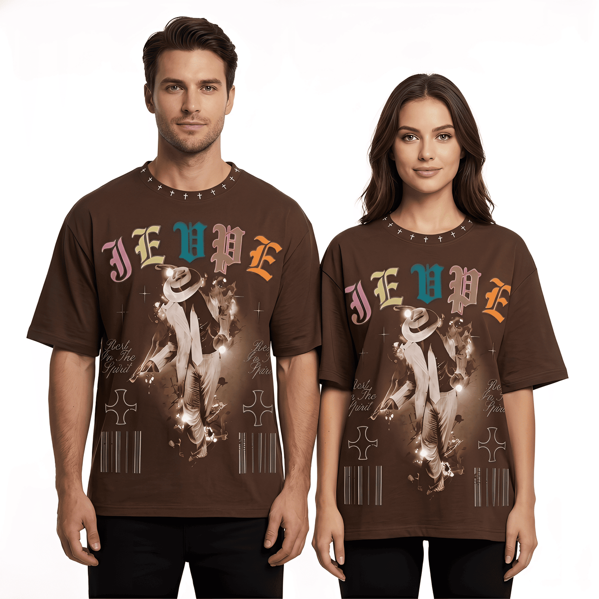 JEVPE Rest In The Spirit Dancer oversized graphic T-shirt featuring a Western streetwear design with a bold dancer illustration.