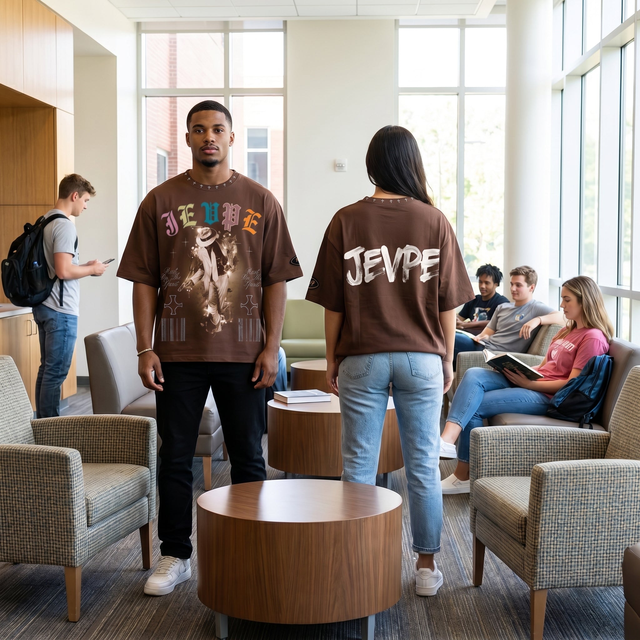 JEVPE Rest In The Spirit Dancer oversized graphic T-shirt featuring a western streetwear design with a bold dancer illustration.