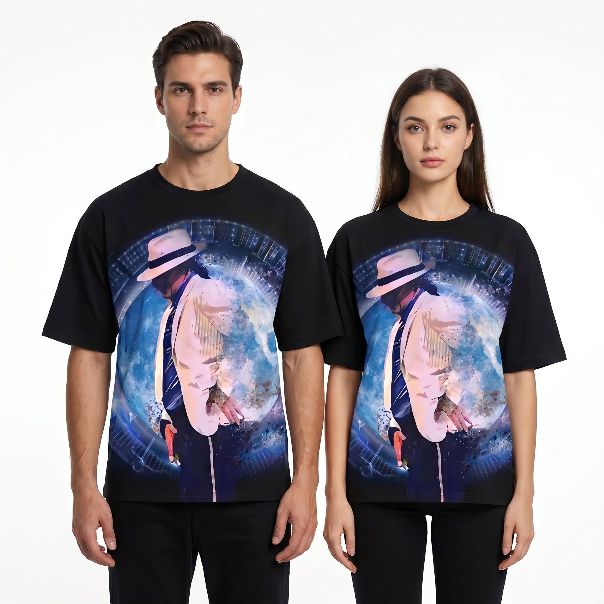 JEVPE Michael Jackson Moonwalk Graphic Oversized T-Shirt | Black Cropped Studded Streetwear Tee