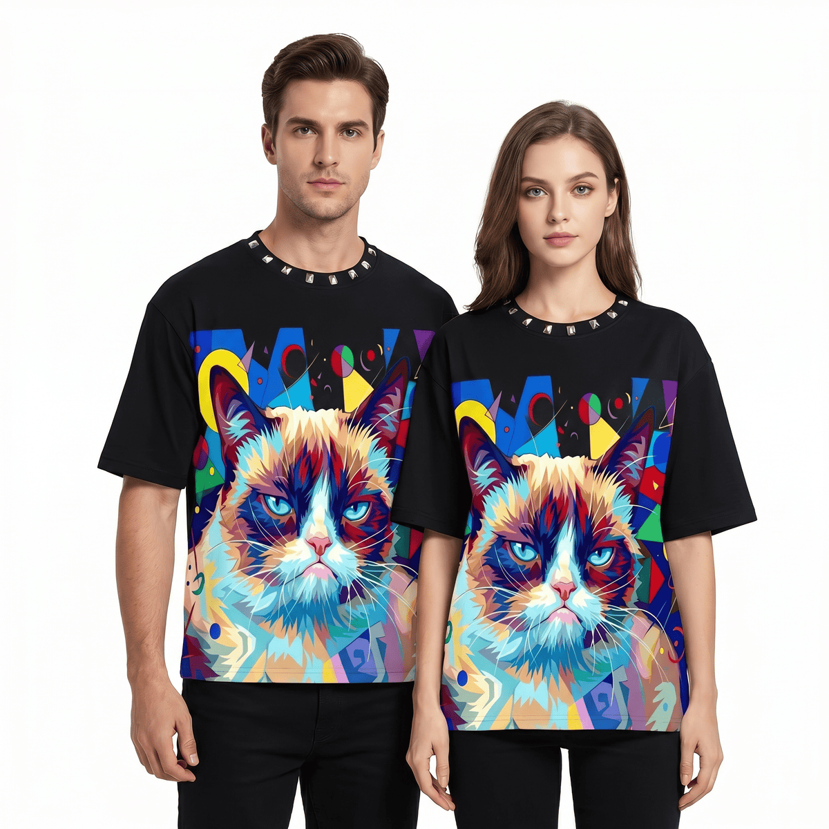 Vibrant Grumpy Cat Graphic Oversized T-Shirt by JEVPE