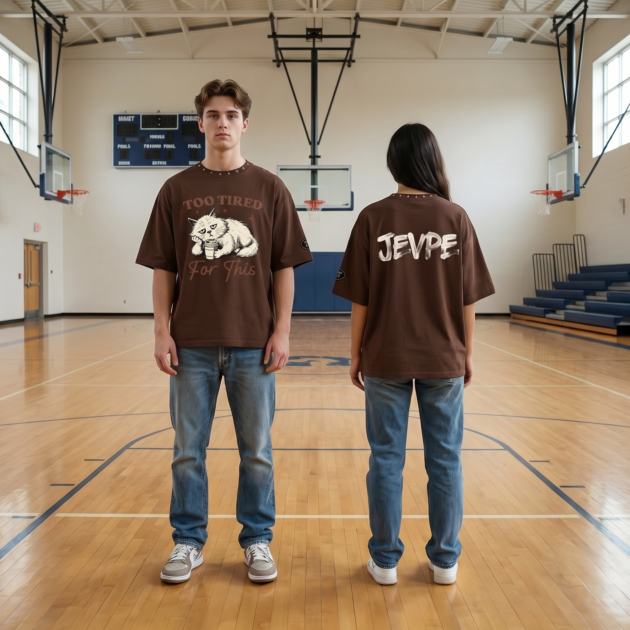 "Too Tired For This" Grumpy Cat Graphic Oversized T-Shirt | Brown Cropped Streetwear Tee