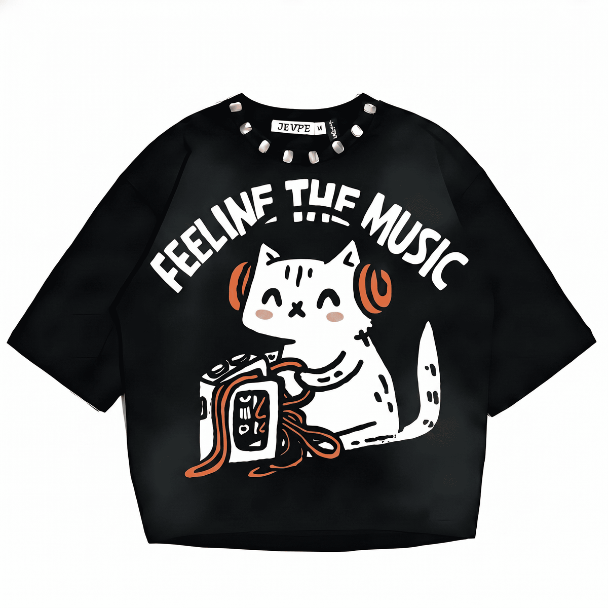 "Feeline The Music" Cat Graphic Oversized T-Shirt by JEVPE
