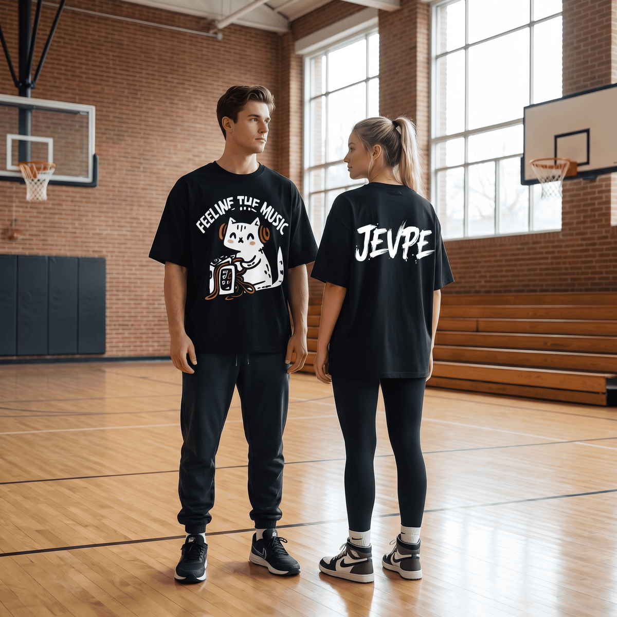 "Feeline The Music" Cat Graphic Oversized T-Shirt by JEVPE