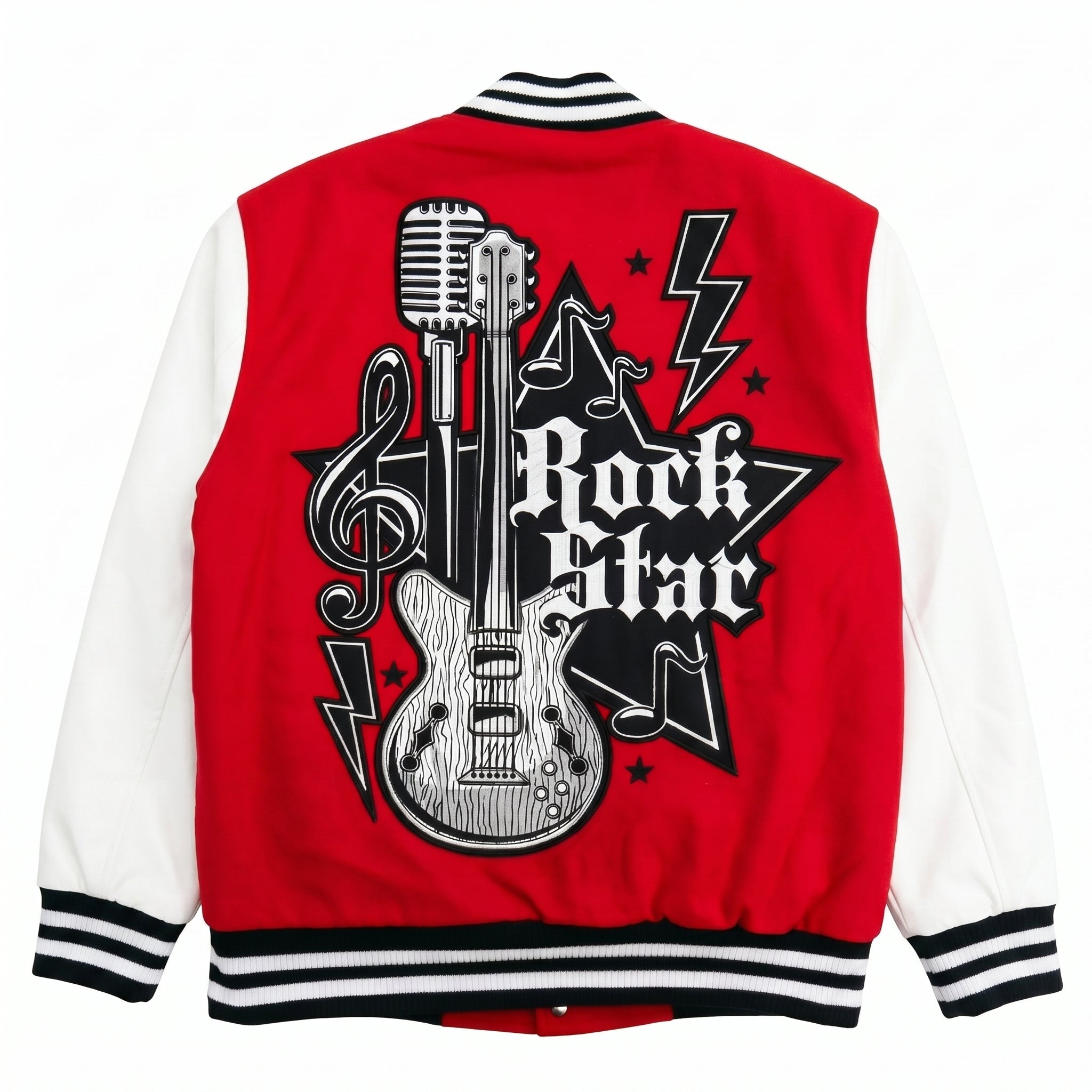 JEVPE Multi-Patch American Eagle Embroidered Varsity Jacket | Red & White Streetwear Bomber Coat