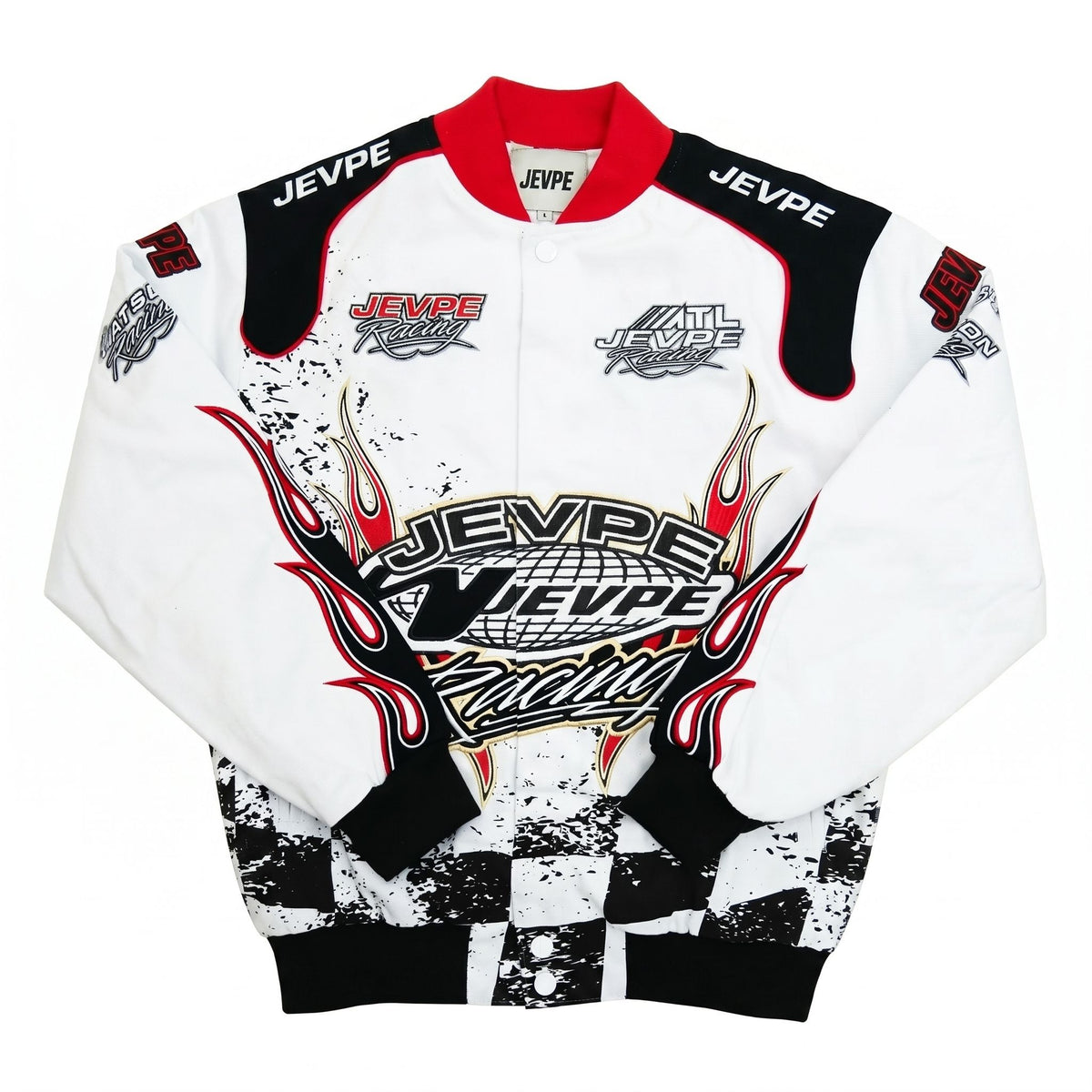 Racing Flame Print Bomber Jacket by JEVPE