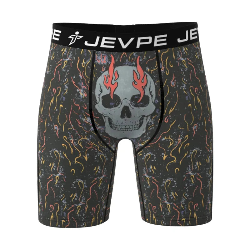 JEVPE men's 6-pack cartoon tie-dye striped boxer briefs made of soft, breathable polyester blend, featuring vibrant colors for casual wear