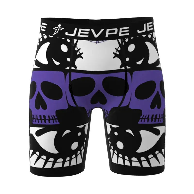 JEVPE men's cartoon tie-dye striped boxer briefs in vibrant colors, soft breathable polyester blend, casual everyday menswear.