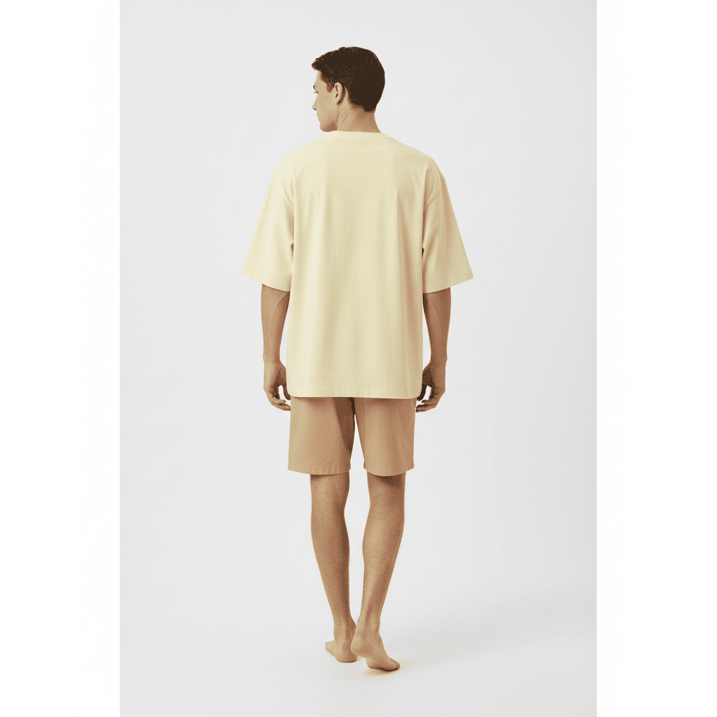 JEVPE Dukes Garage racing car graphic oversized beige T-shirt featuring vintage muscle car design and bold racing graphics.