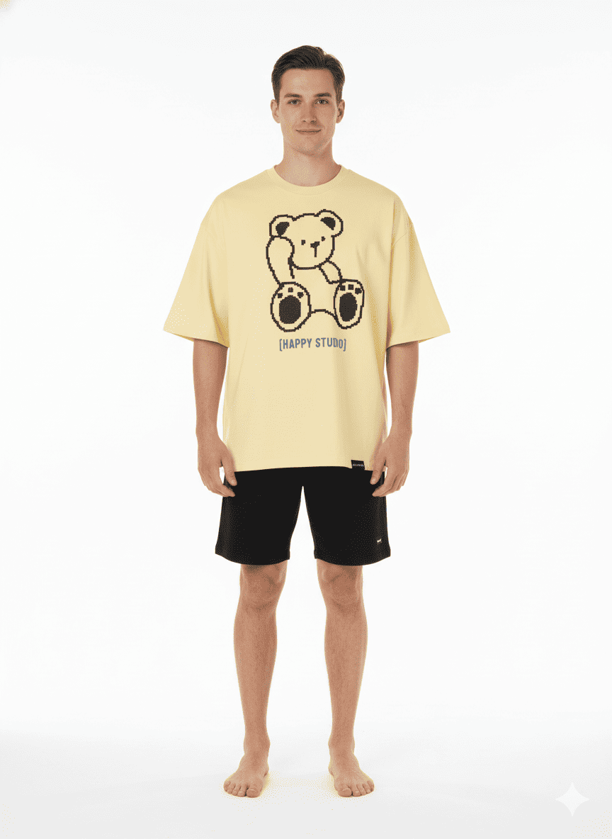 Black cat print casual beige short sleeve tee from JEVPE, featuring quirky streetwear design and comfortable fit.