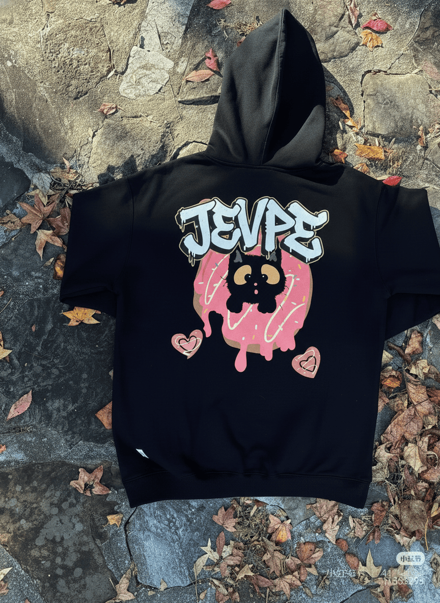JEVPE oversized black Halloween hoodie featuring a ghost and banana graphic design, casual streetwear style.