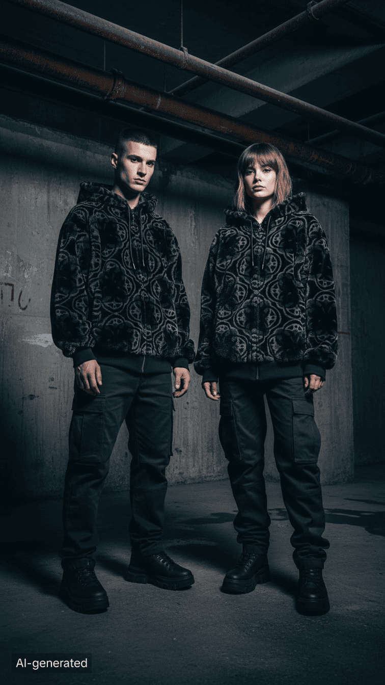 Abstract Circle Print Faux Fur Hooded Jacket by JEVPE