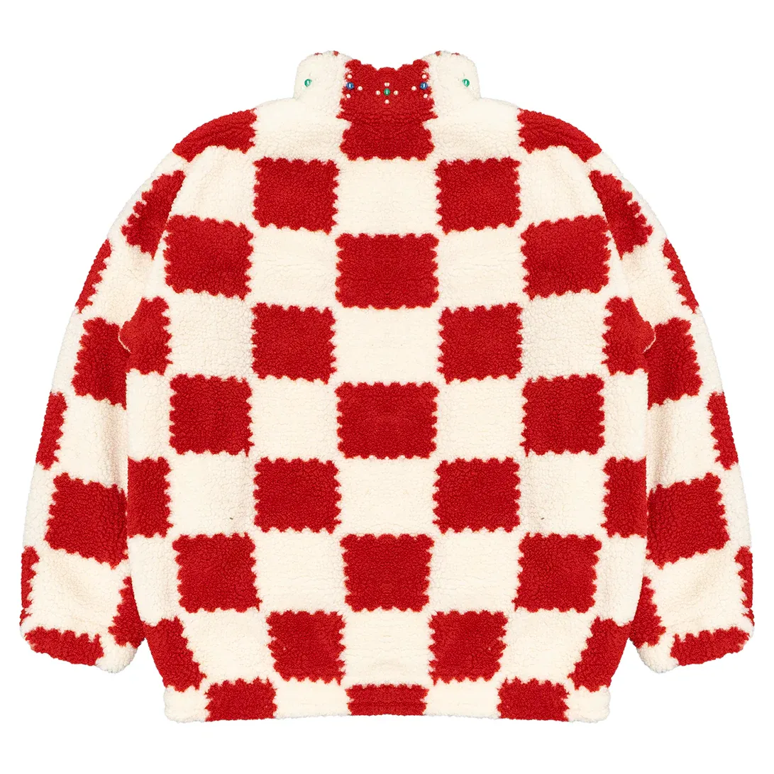 Red & White Checkerboard Sherpa Fleece Jacket by JEVPE
