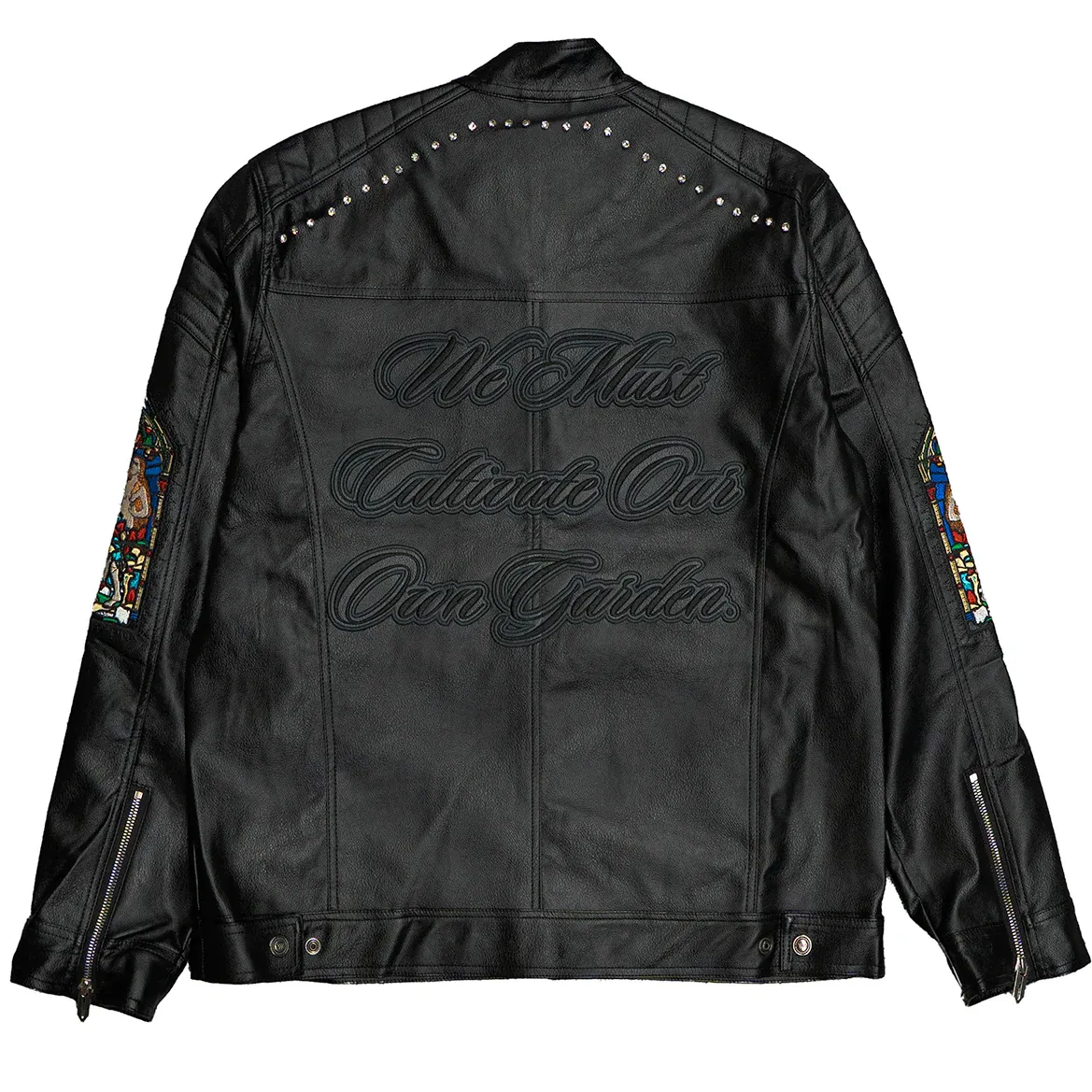 Jesus Stained Glass Studded Biker Leather Jacket by JEVPE