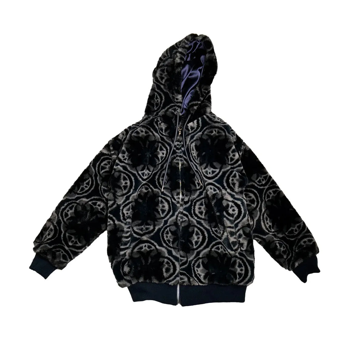 Abstract Circle Print Faux Fur Hooded Jacket by JEVPE