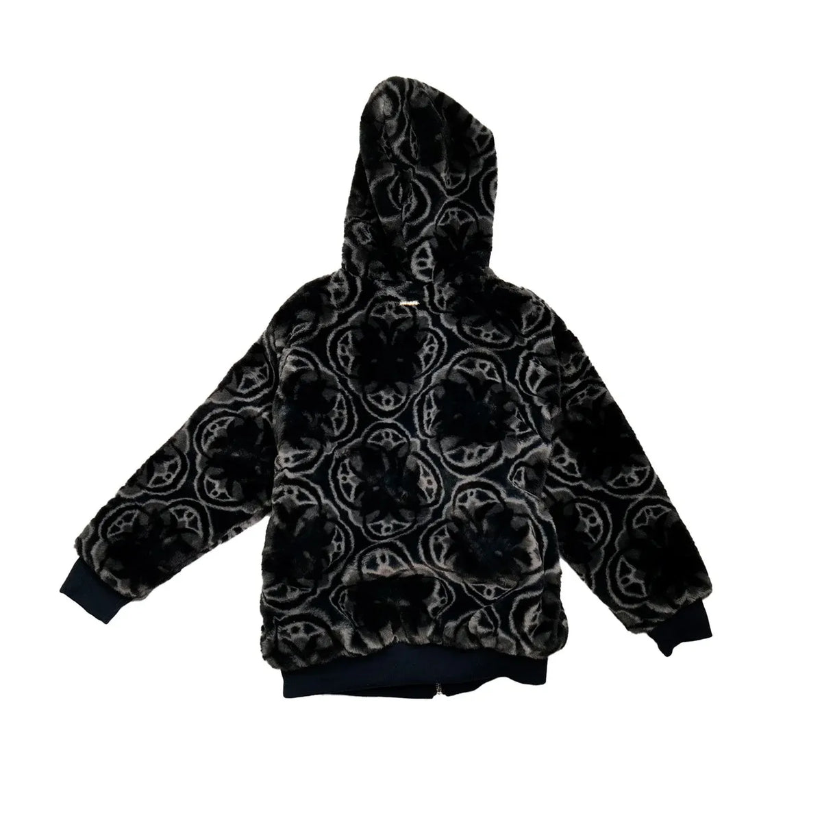 Abstract Circle Print Faux Fur Hooded Jacket by JEVPE
