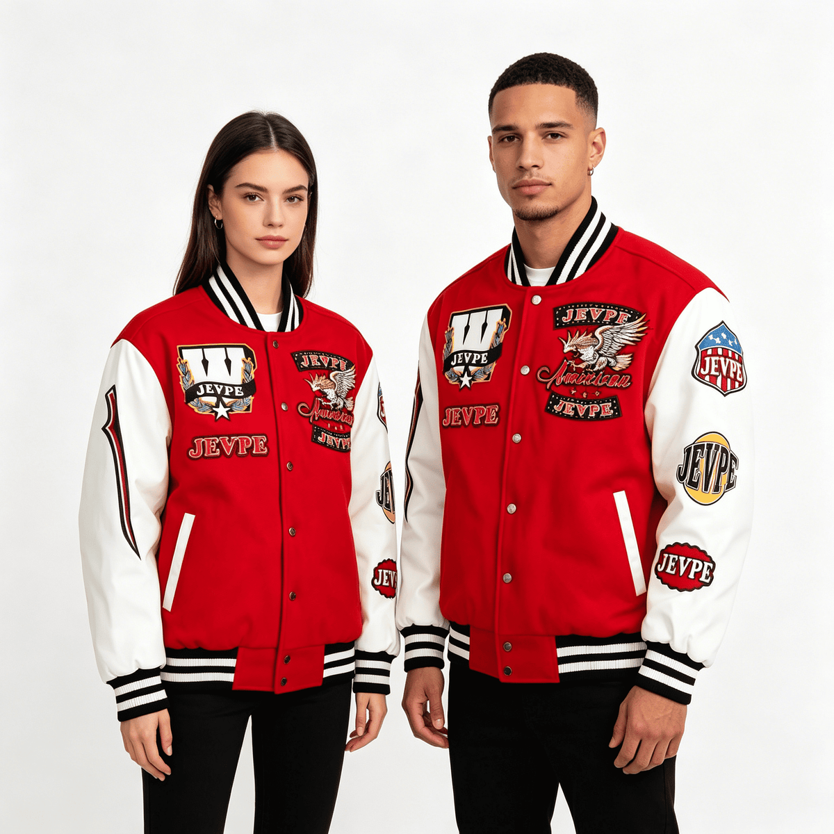 Multi-Patch American Eagle Embroidered Varsity Jacket by JEVPE