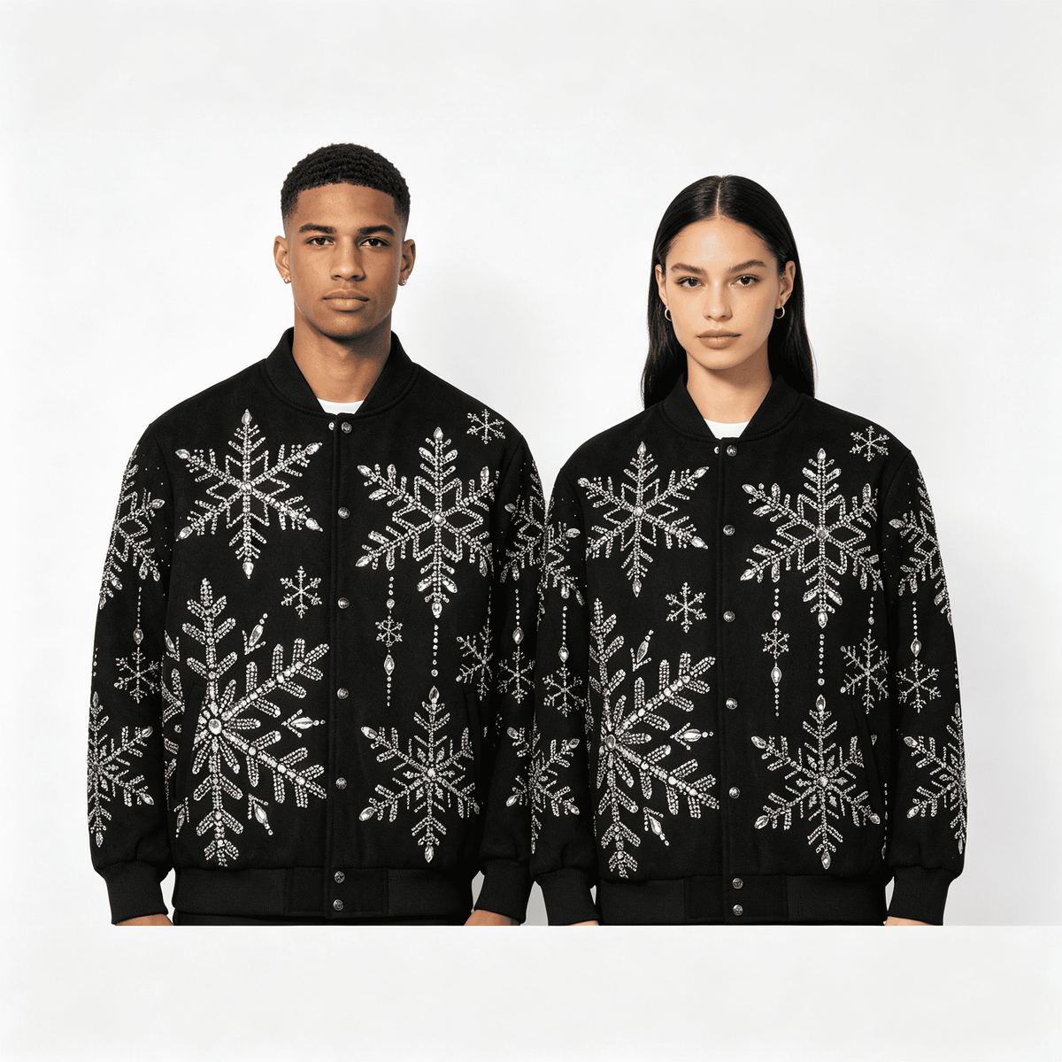 Rhinestone Snowflake Varsity Jacket by JEVPE