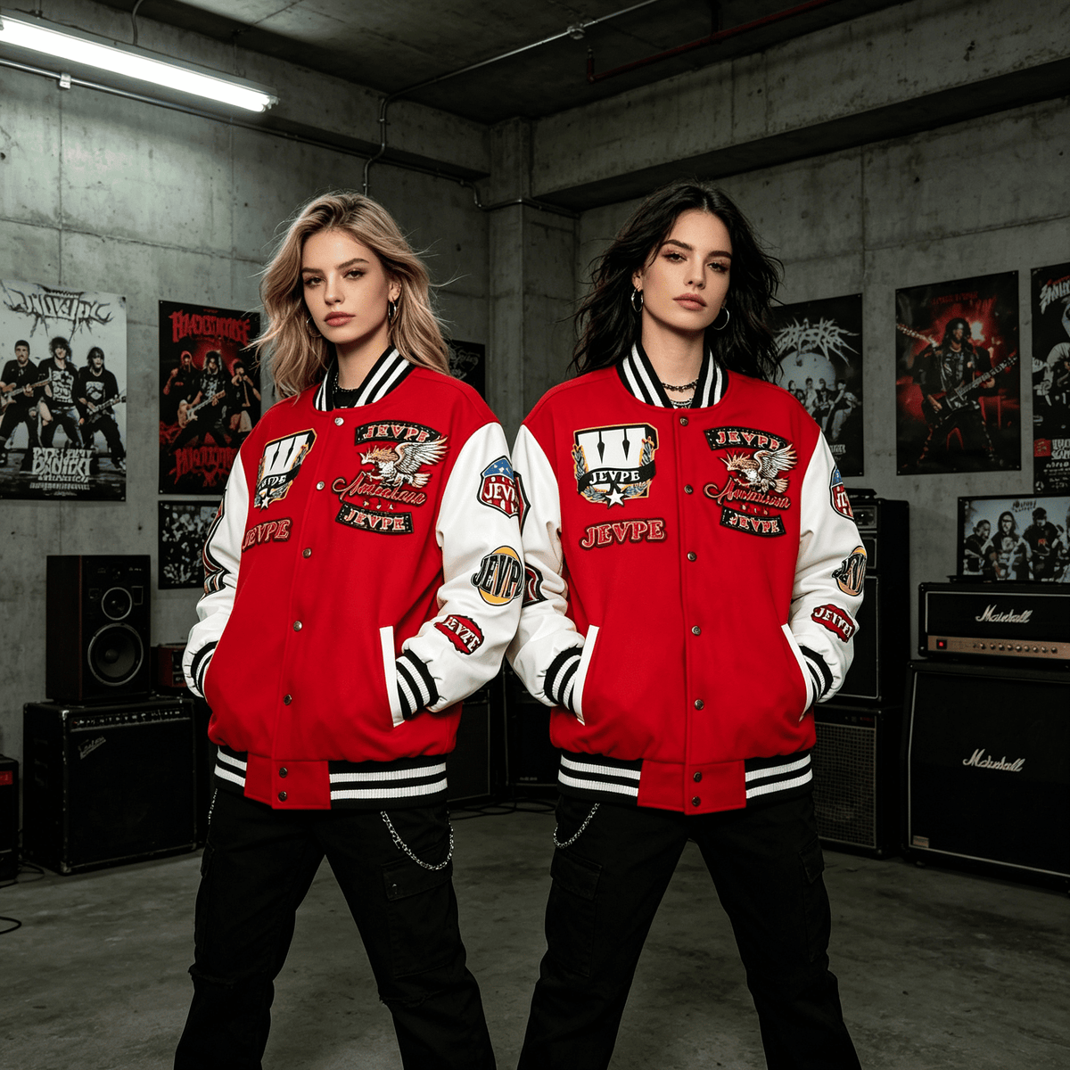 Multi-Patch American Eagle Embroidered Varsity Jacket by JEVPE