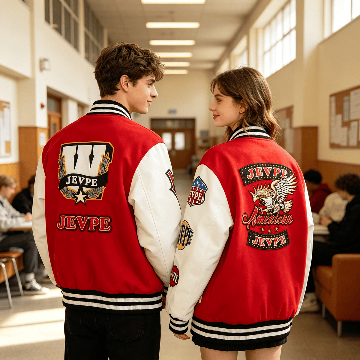 Multi-Patch American Eagle Embroidered Varsity Jacket by JEVPE
