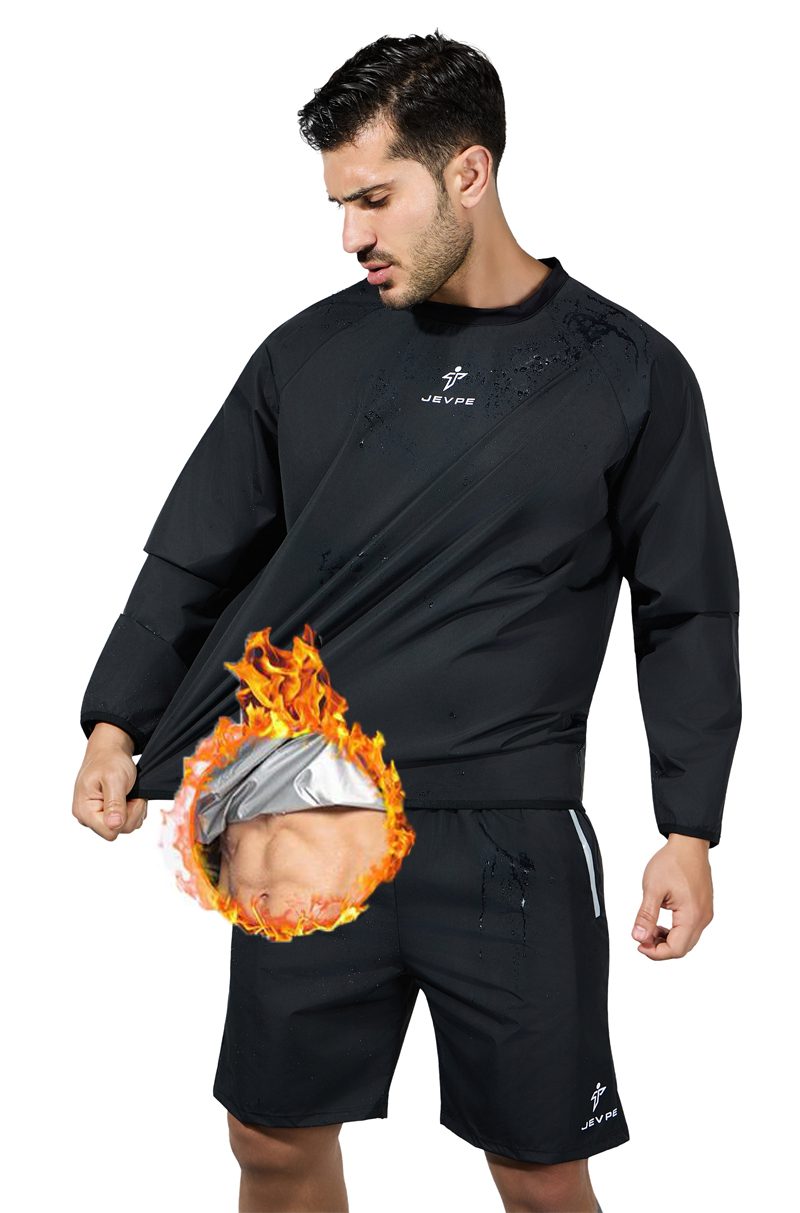 Black JEVPE sauna sweatshirt windbreaker for women and men, suitable for gym, boxing, outdoor training, and activewear.