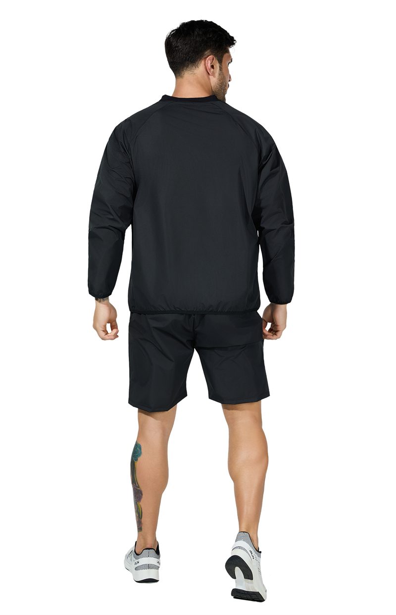 Black JEVPE sauna sweatshirt windbreaker for men and women, suitable for gym, boxing, outdoor training, and activewear.