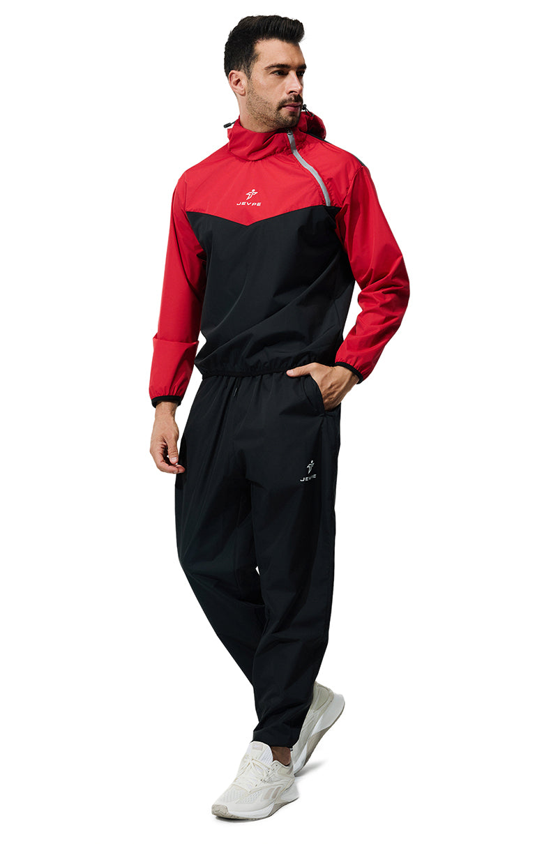 JEVPE sauna suit sportswear jacket and pants set for men and women, black fitness training clothing for workout sessions.