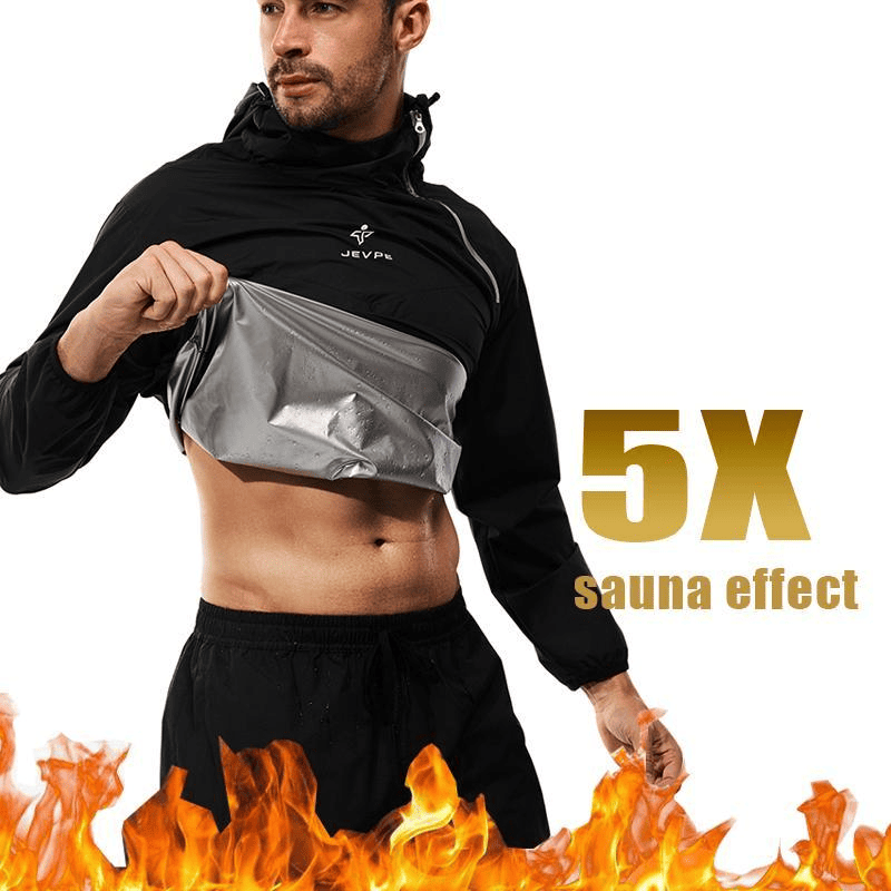 JEVPE black sauna suit sportswear set with jacket and pants for men and women, ideal for fitness training and workout sessions.