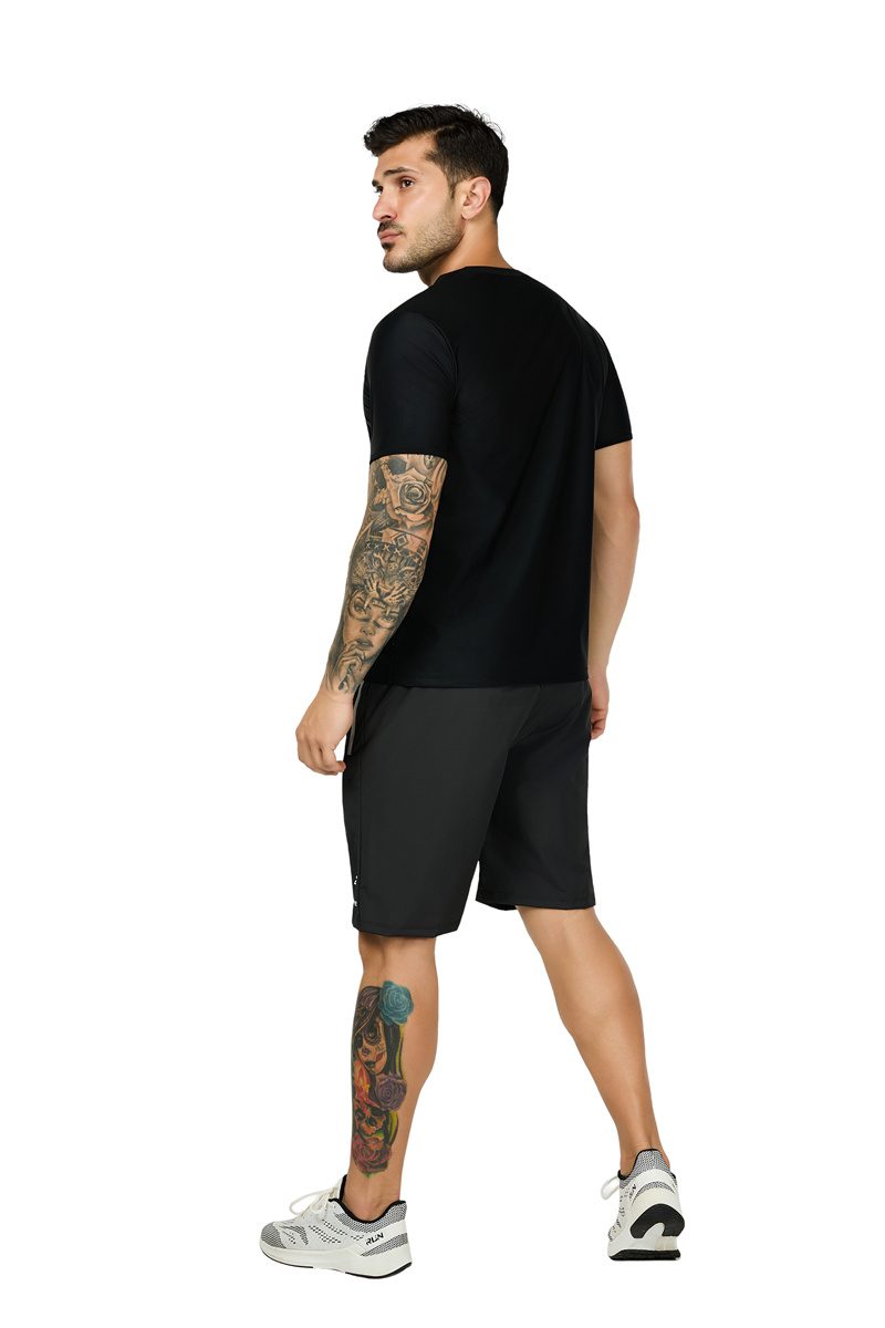 Black JEVPE men's sauna sweat shaper athletic T-shirt, short sleeve compression shirt for workout and performance baselayer.
