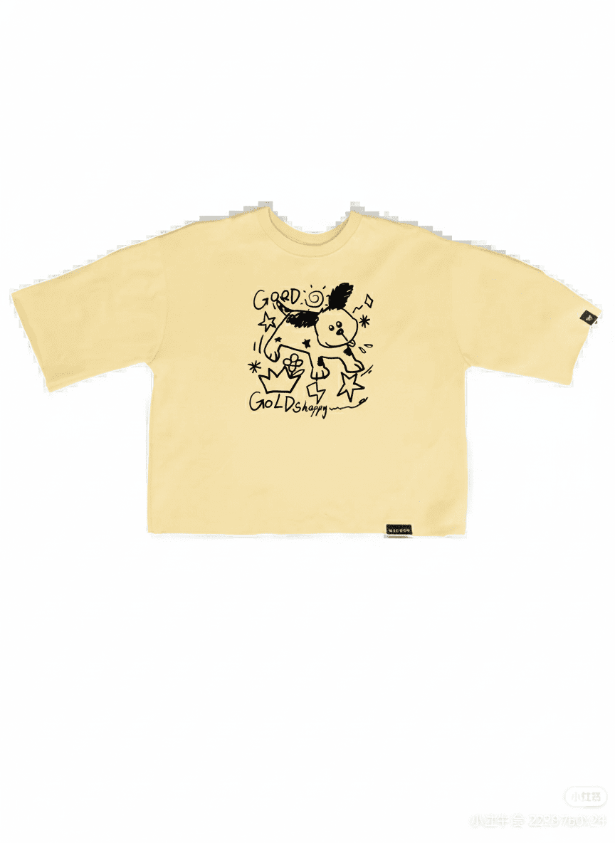 Beige JEVPE oversized puppy crown print tee featuring playful puppy and doodle designs, casual and comfortable for everyday wear.
