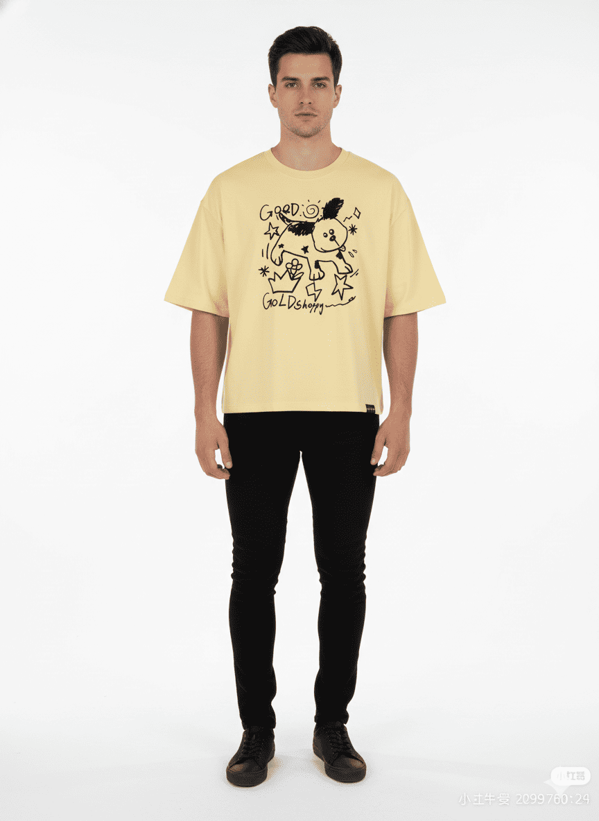 Beige JEVPE Playful Puppy Crown Print Oversized T-shirt featuring a cute puppy and crown graphic on soft, casual fabric.